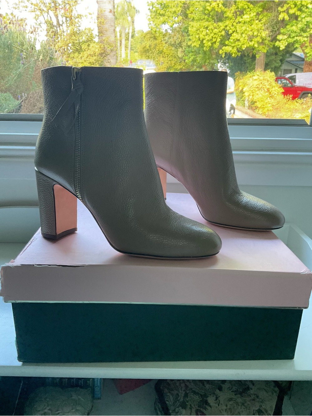 kate spade Leather Block Heel Ankle Boots with Side Zip